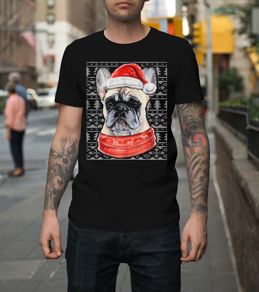 French Bulldog Santa Hat Holiday T-Shirt