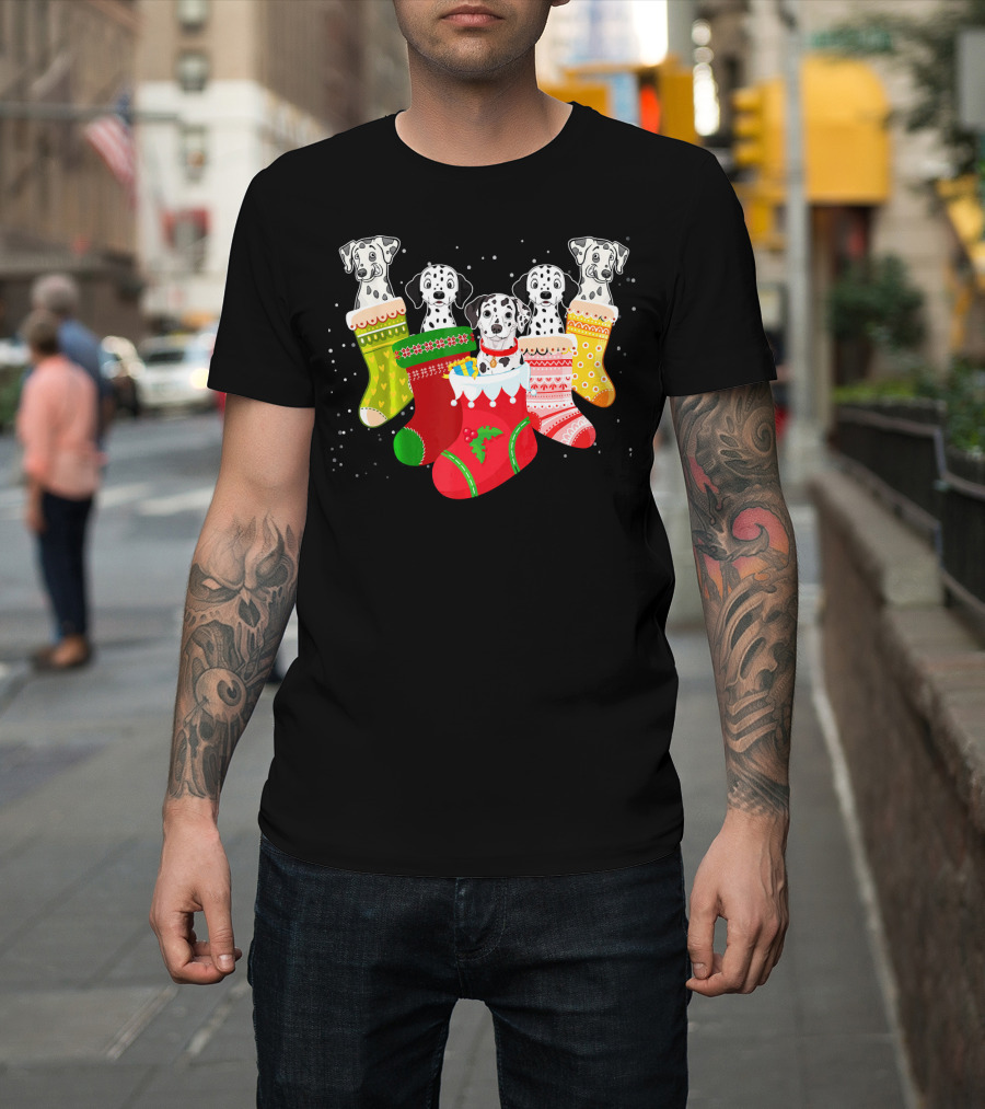 Funny Dalmatian Christmas Stockings Festive Xmas Dog Socks T-Shirt