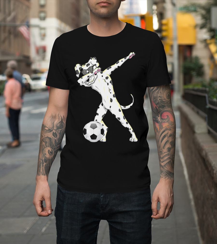 Funny Soccer Dalmatian Doing the Dab with Soccer Ball T-Shirt