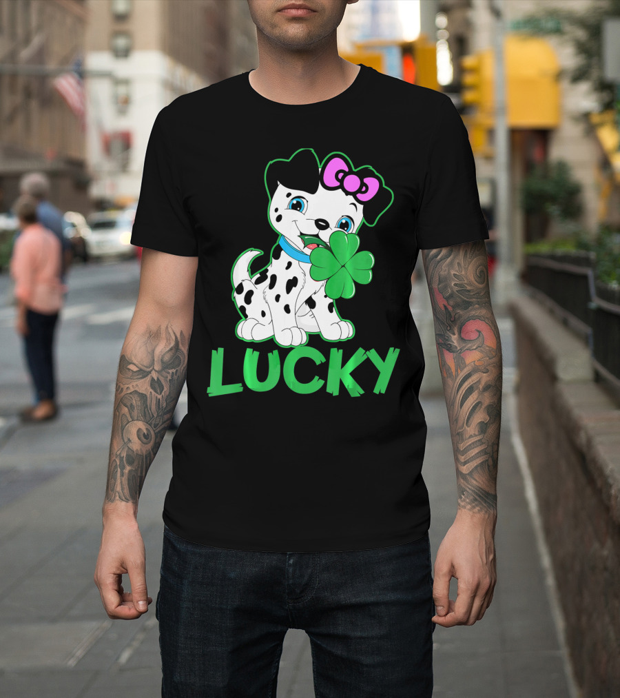 Lucky Dalmatian Holding Shamrock for Dalmatian Fan T-Shirt