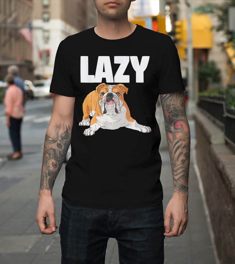 LAZY English Bulldog Cartoon T-Shirt