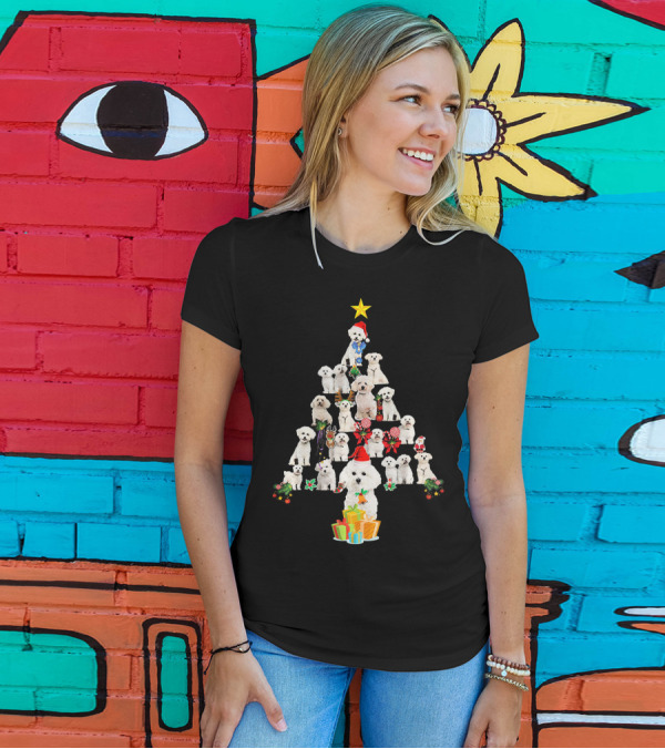 Bichon Frise Christmas Tree Santa Hat Star Presents T-Shirt