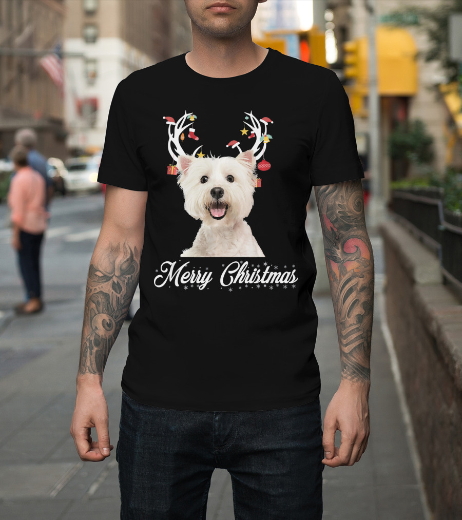Bichon Frise Merry Christmas Reindeer Horns T-Shirt