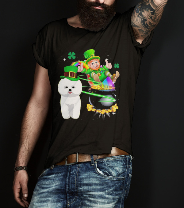 Leprechaun Bichon Frise St Patrick's Day Rainbow Coins T-Shirt
