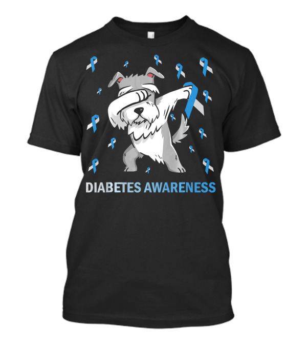 Dabbing Schnauzer Diabetes Awareness Blue T-Shirt