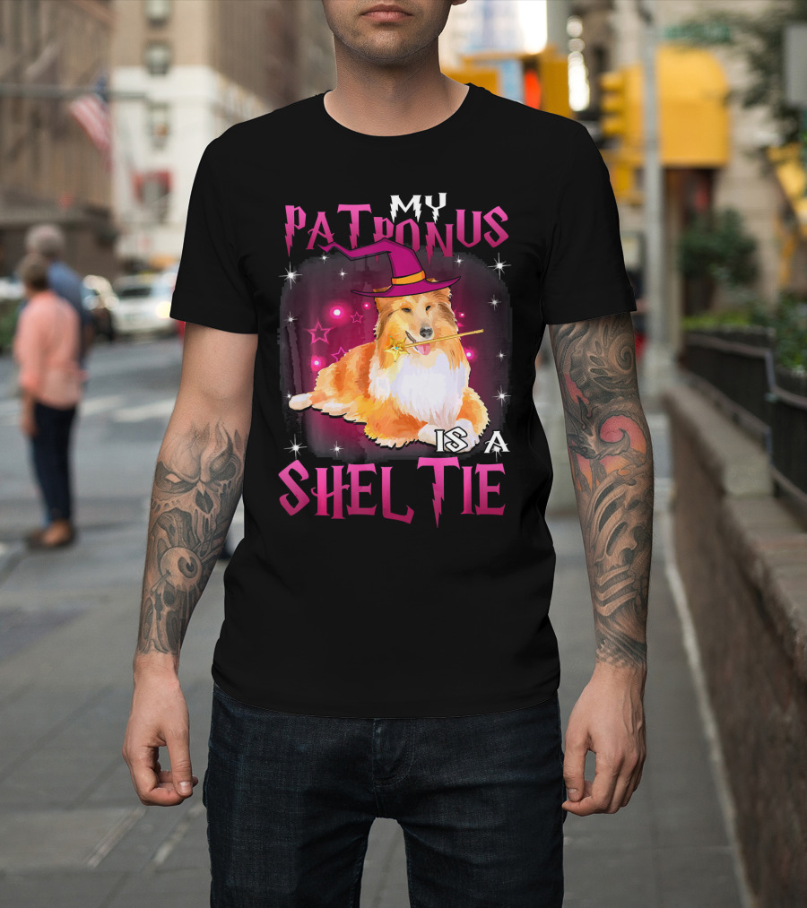 My Patronus Is a Sheltie Halloween Wizard Dog with Hat and Wand T-Shirt