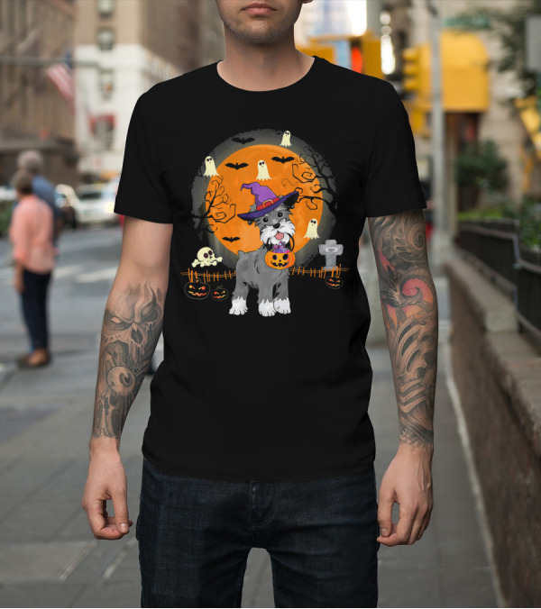 Shirt: Schnauzer Dog Witch Halloween Pumpkin Ghosts Bats Moon Tombstone T-Shirt Schnauzer Dog Witch Halloween Pumpkin Ghosts Bats Moon Tombstone T-Shirt
