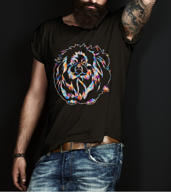 Pekingese Pekingese Geometric Co Vibrant Multicolored Canine T-Shirt