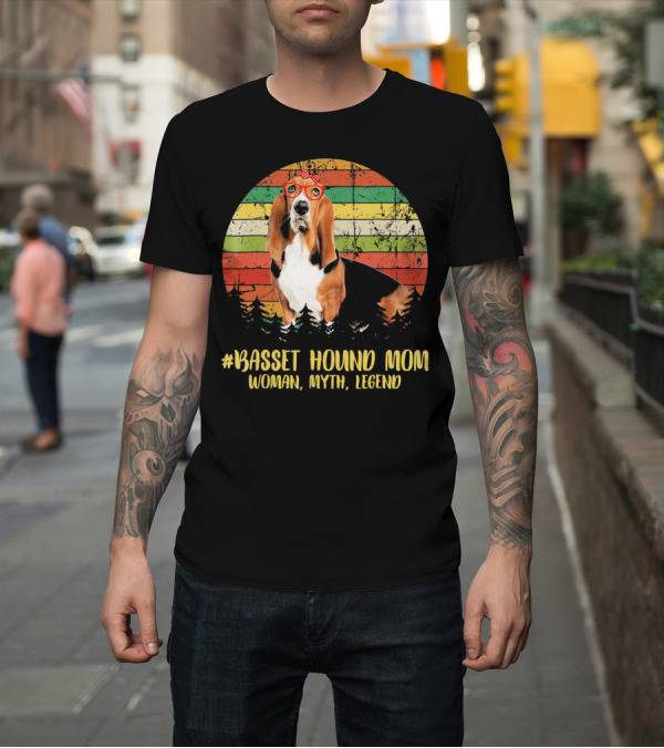 Shirt: Basset Hound Mom Woman Myth Legend Retro Sunset Forest T-Shirt Basset Hound Mom Woman Myth Legend Retro Sunset Forest T-Shirt