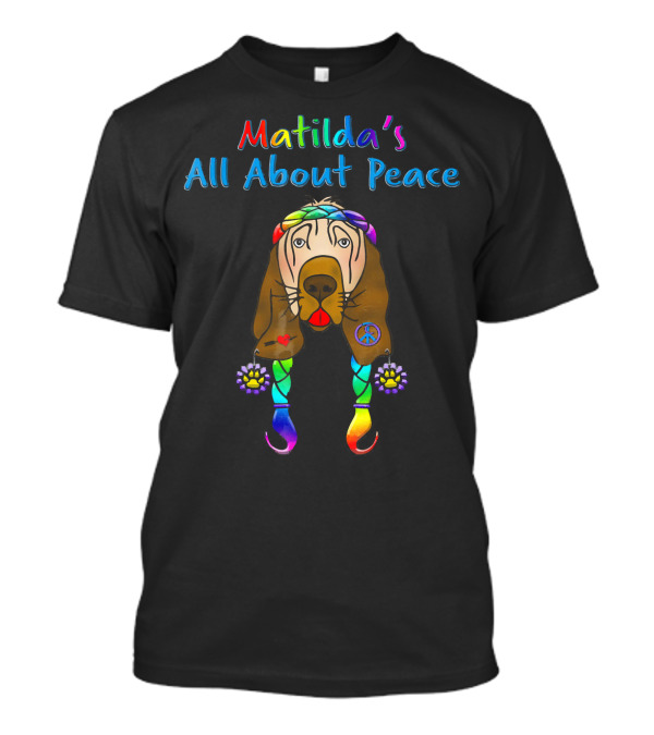 Matilda's All About Peace Tie Dye Hippie Dog With Peace Sign And Flowers T-Shirt