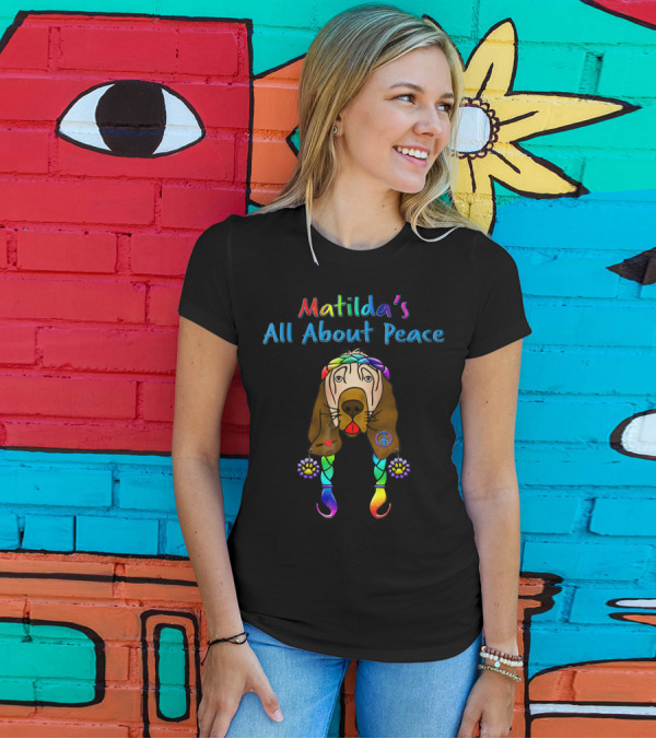 Matilda's All About Peace Tie Dye Hippie Dog With Peace Sign And Flowers T-Shirt