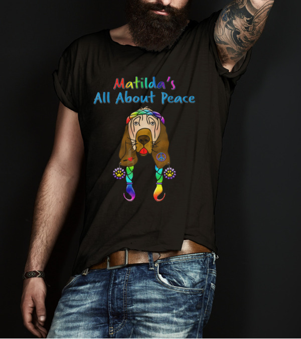 Matilda's All About Peace Tie Dye Hippie Dog With Peace Sign And Flowers T-Shirt