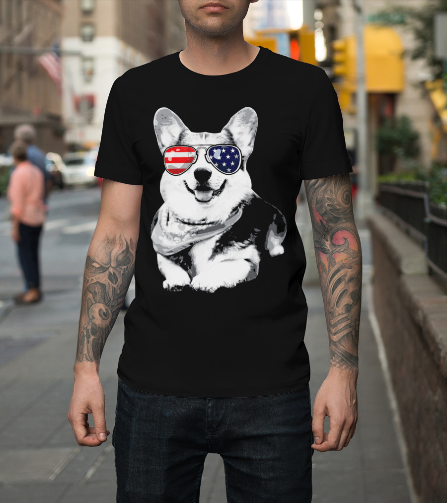Corgi Sunglasses American Flag Stars Stripes T-Shirt