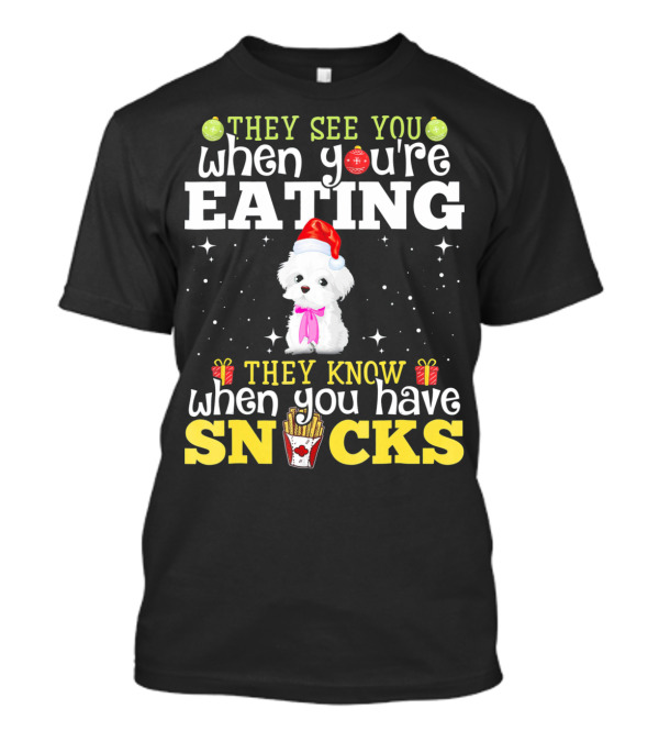They See You When You're Eating They Know When You Have Snacks Havanese Dog Christmas T-Shirt