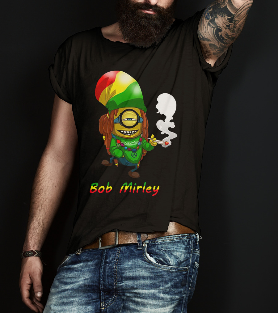 Bob Mirley Minion With Rasta Colors Smoking And Peace Necklace T-Shirt