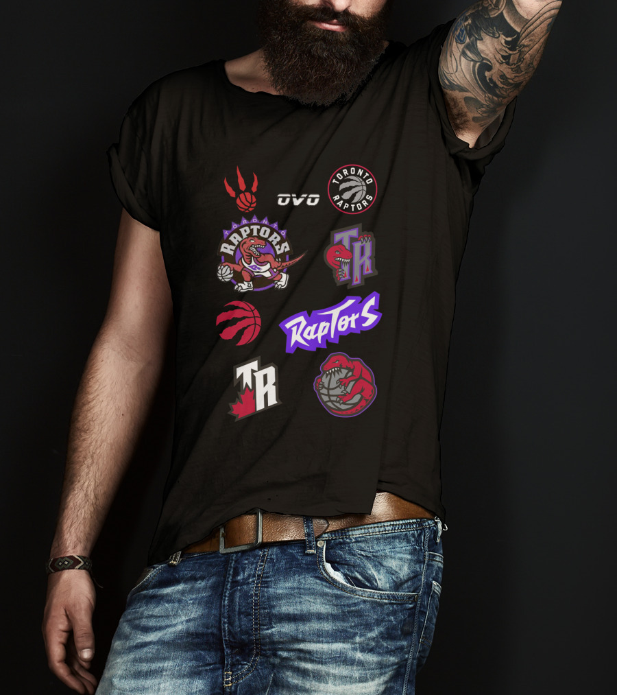 Toronto Raptors Logos Collection Including OVO Partnership And Dinosaur Iconography T-Shirt
