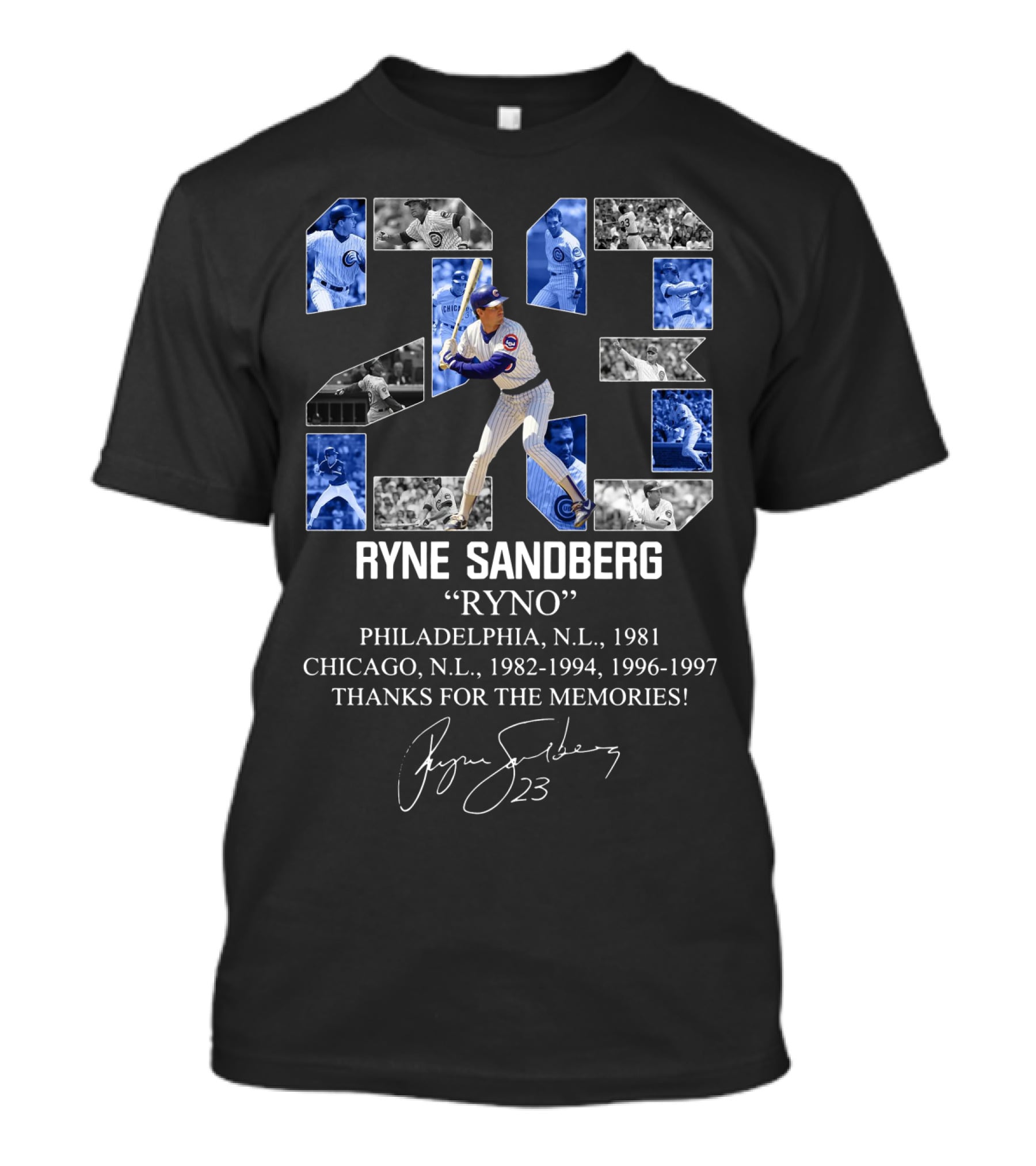 Ryne Sandberg Ryno 23 Thanks For The Memories Philadelphia Chicago Cubs Baseball Career Highlights T-Shirt