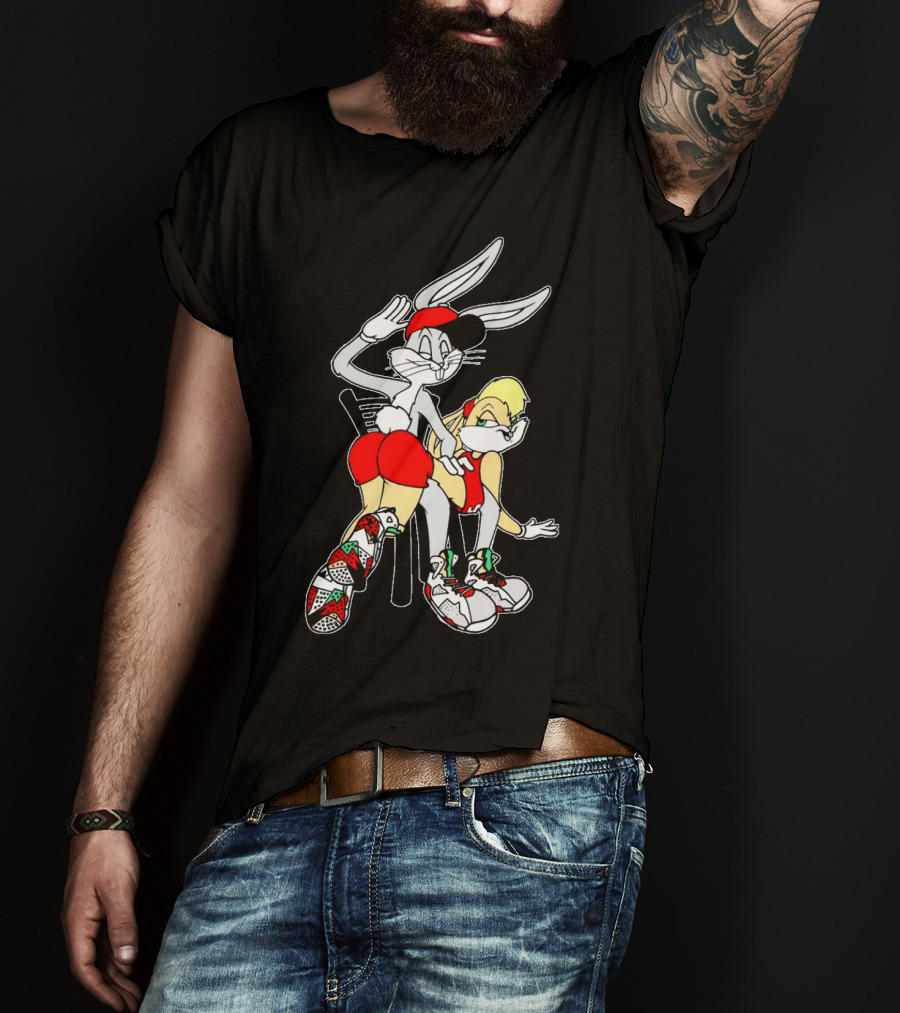 Bugs Bunny And Lola Bunny Red Outfit Sneakers Black T-Shirt