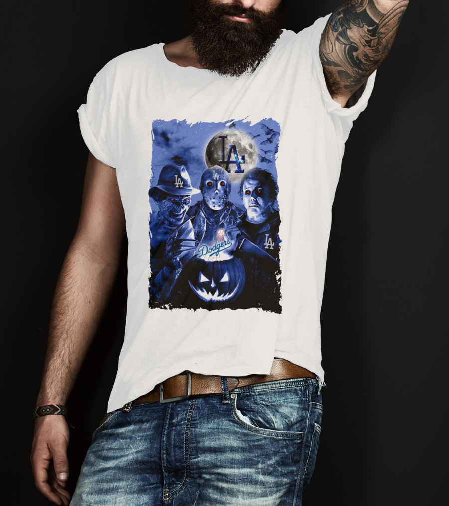Los Angeles Dodgers Horror Icons Halloween Moon T-Shirt