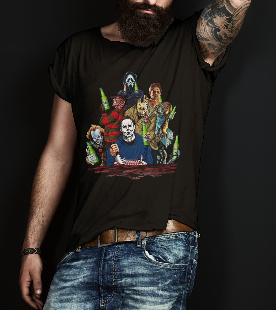 Michael Myers Freddy Krueger Jason Voorhees Ghostface Chucky Pennywise Leatherface Heineken Halloween Horror T-Shirt