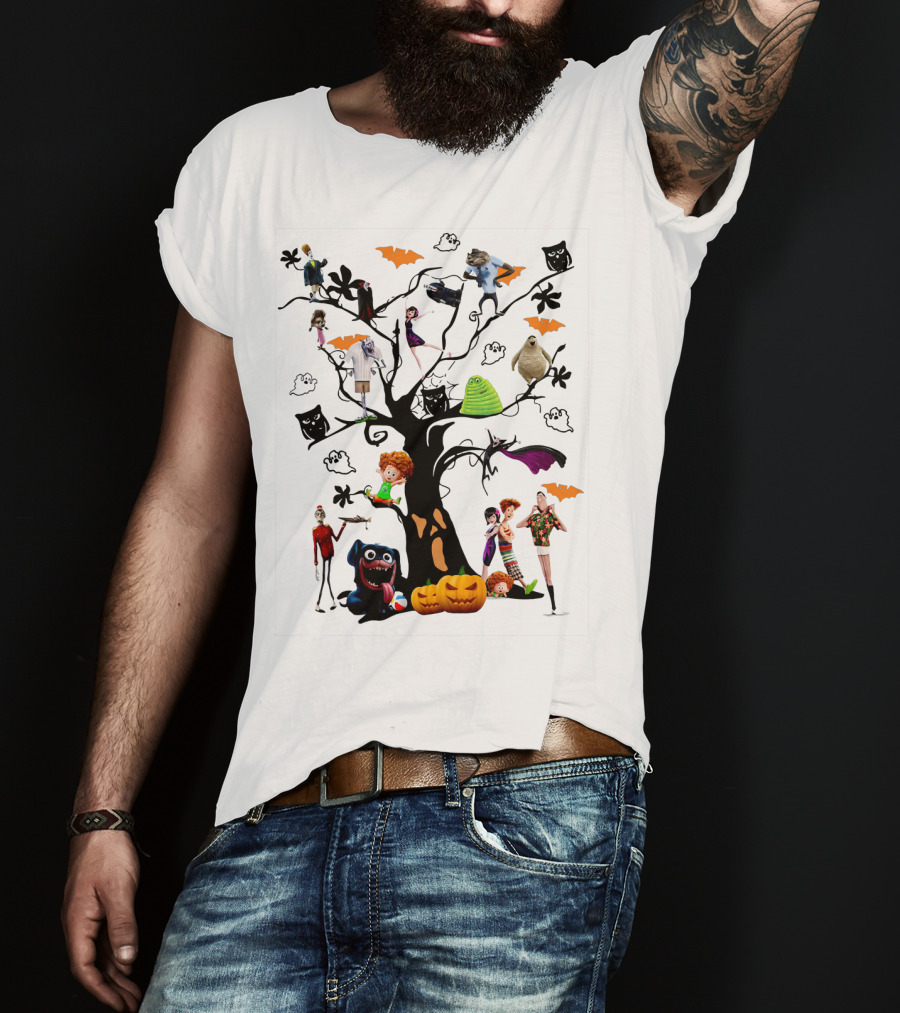 Hotel Transylvania 3 Halloween Tree Characters And Symbols With Pumpkins And Bats T-Shirt