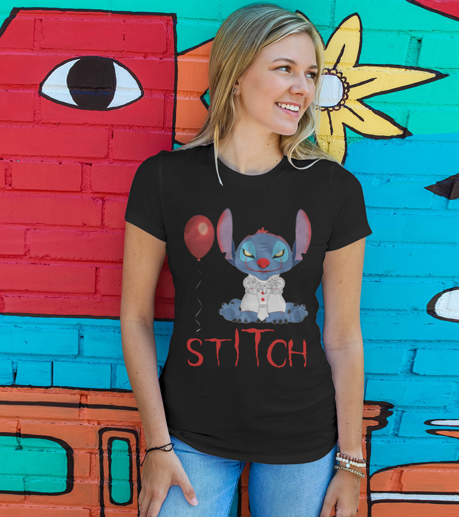 It Horror Stitch With Pennywise Balloon T-Shirt