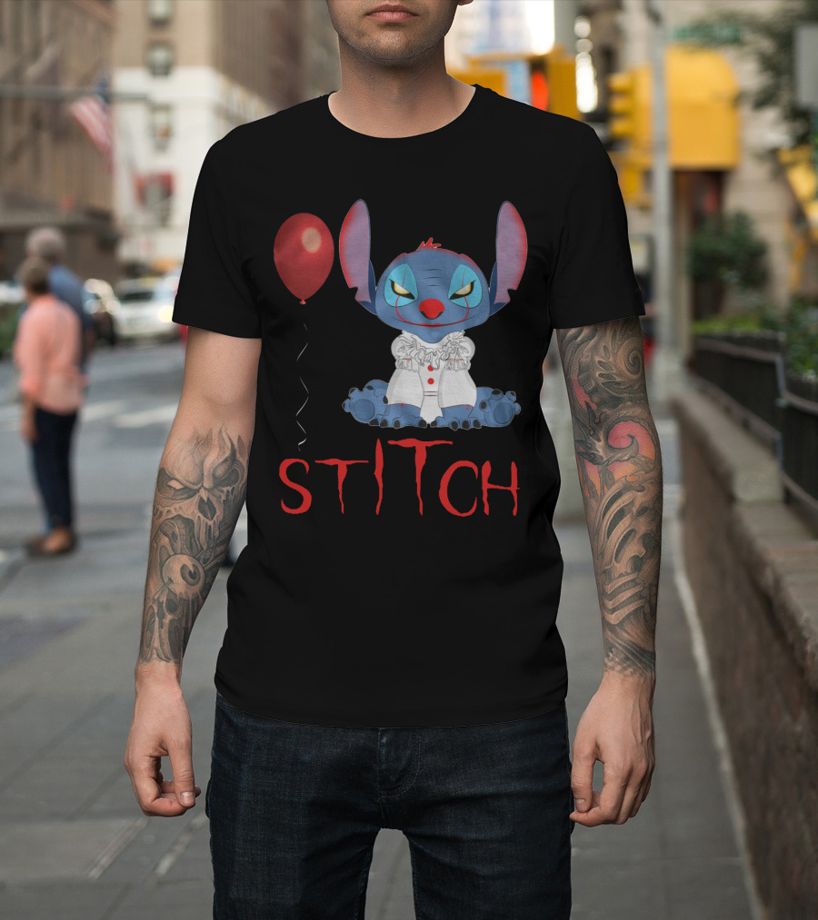 It Horror Stitch With Pennywise Balloon T-Shirt