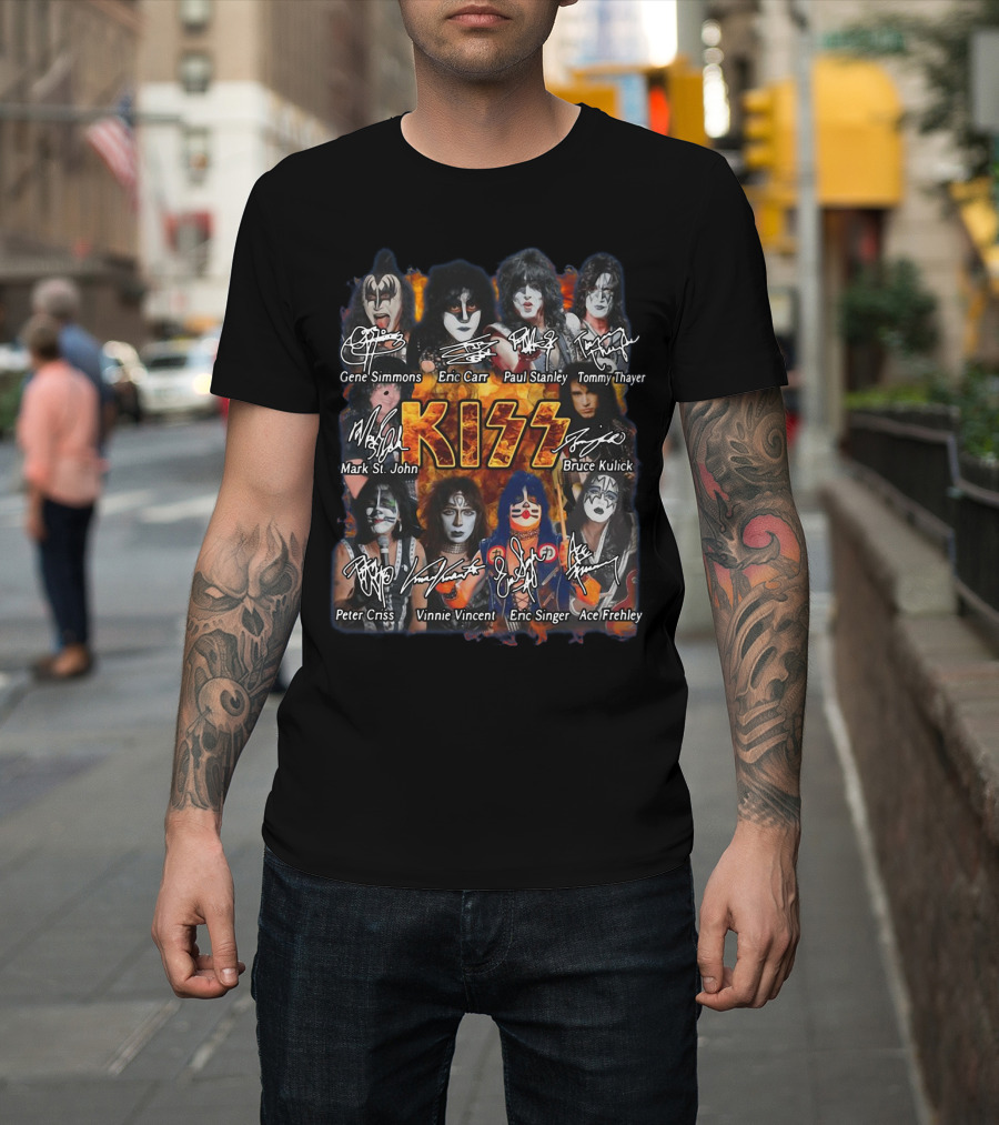 Kiss Band Rock Gene Simmons Paul Stanley Eric Carr Tommy Thayer Mark St. John Bruce Kulick Peter Criss Vinnie Vincent Eric Singer Ace Frehley T-Shirt