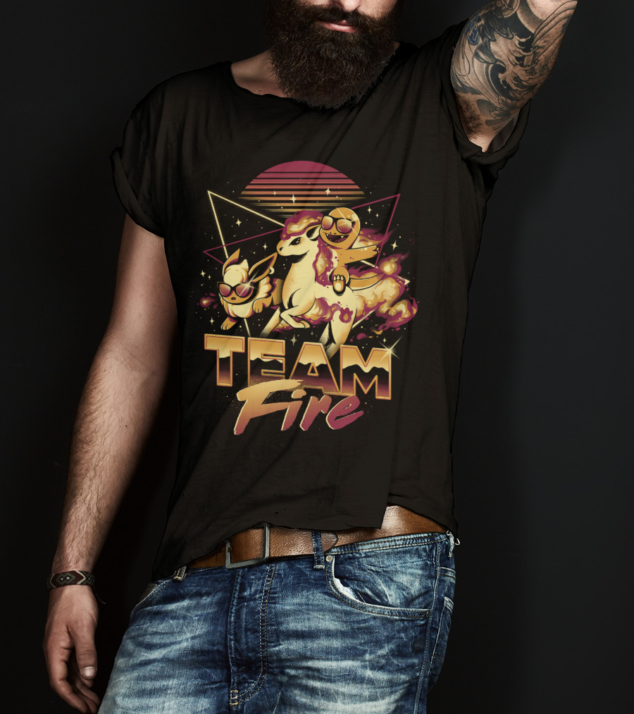 Retro PokEmon Team Fire Sunglasses Ponyta Flareon 80s T-Shirt