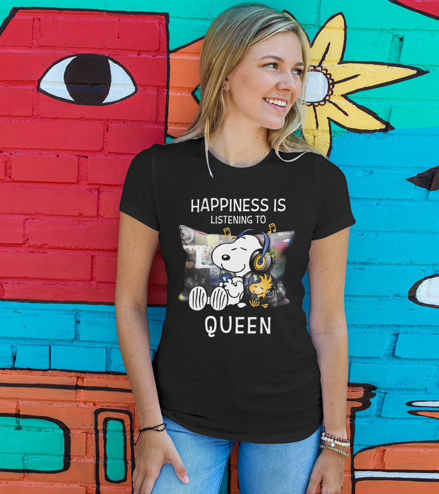 Happiness Is Listening To Queen With Snoopy And Woodstock Music Pillow T-Shirt