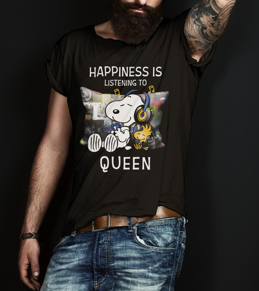 Happiness Is Listening To Queen With Snoopy And Woodstock Music Pillow T-Shirt