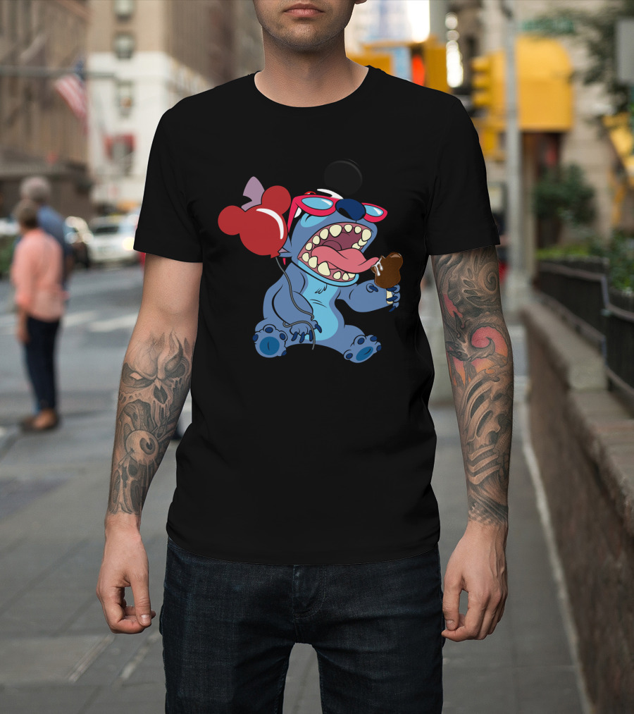 Stitch Vacay Mode With Ice Cream And Mickey Balloon T-Shirt