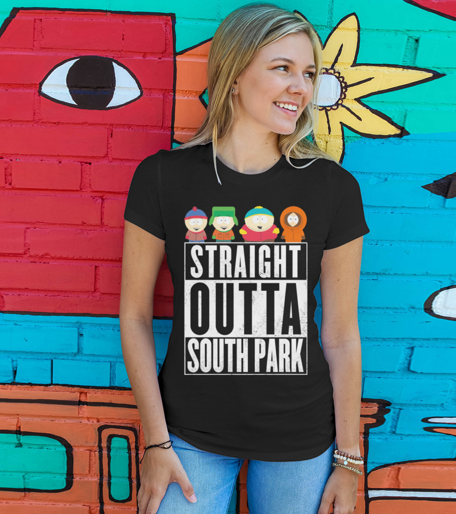 Straight Outta South Park With Iconic Characters Cartman Kyle Stan And Kenny T-Shirt