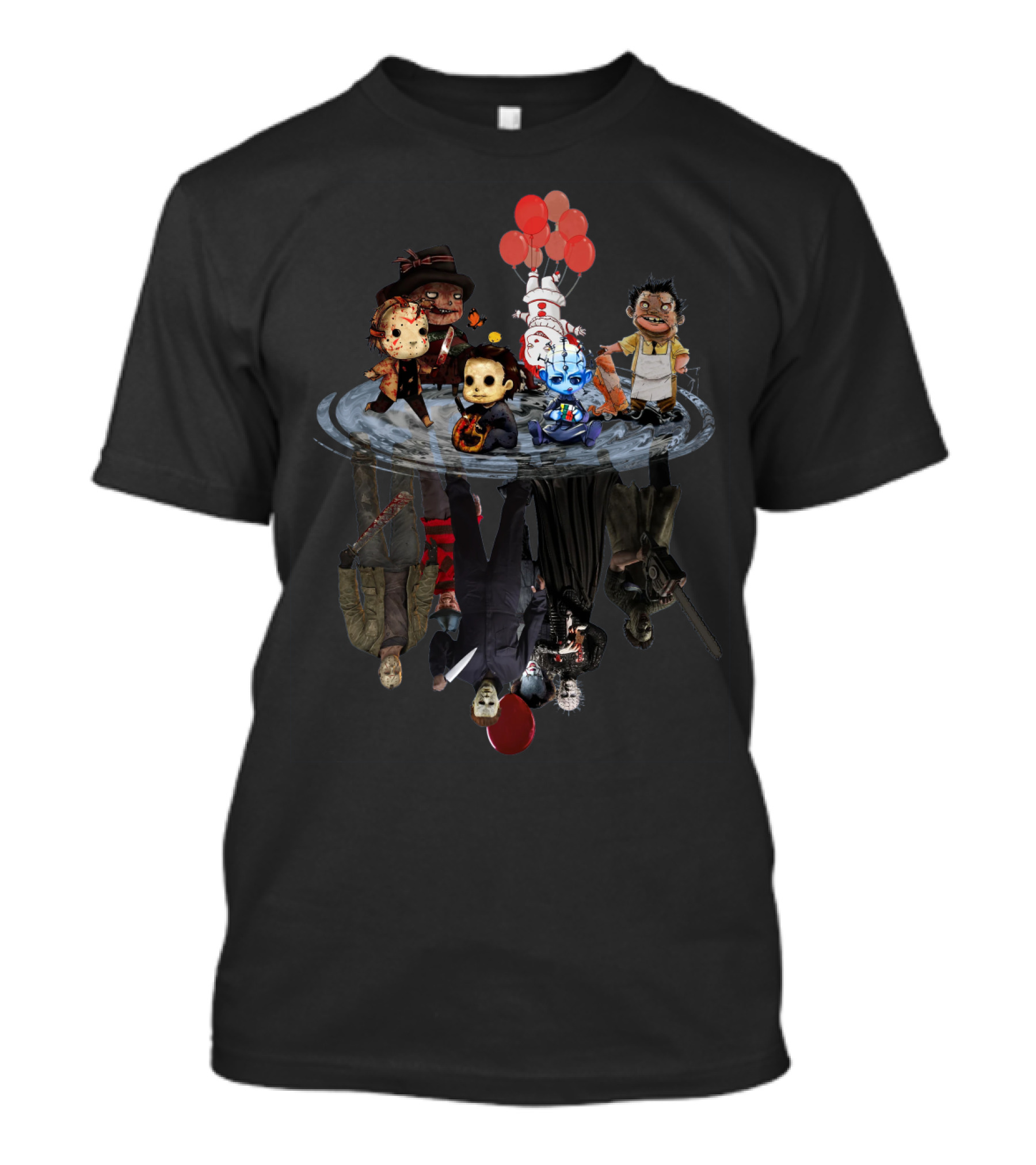Horror Icons Reflections With Balloons And Shadows T-Shirt