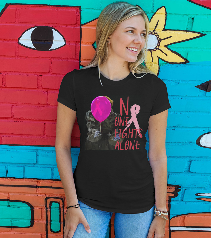 Pennywise No One Fights Alone Breast Cancer Awareness Pink Ribbon Balloon T-Shirt