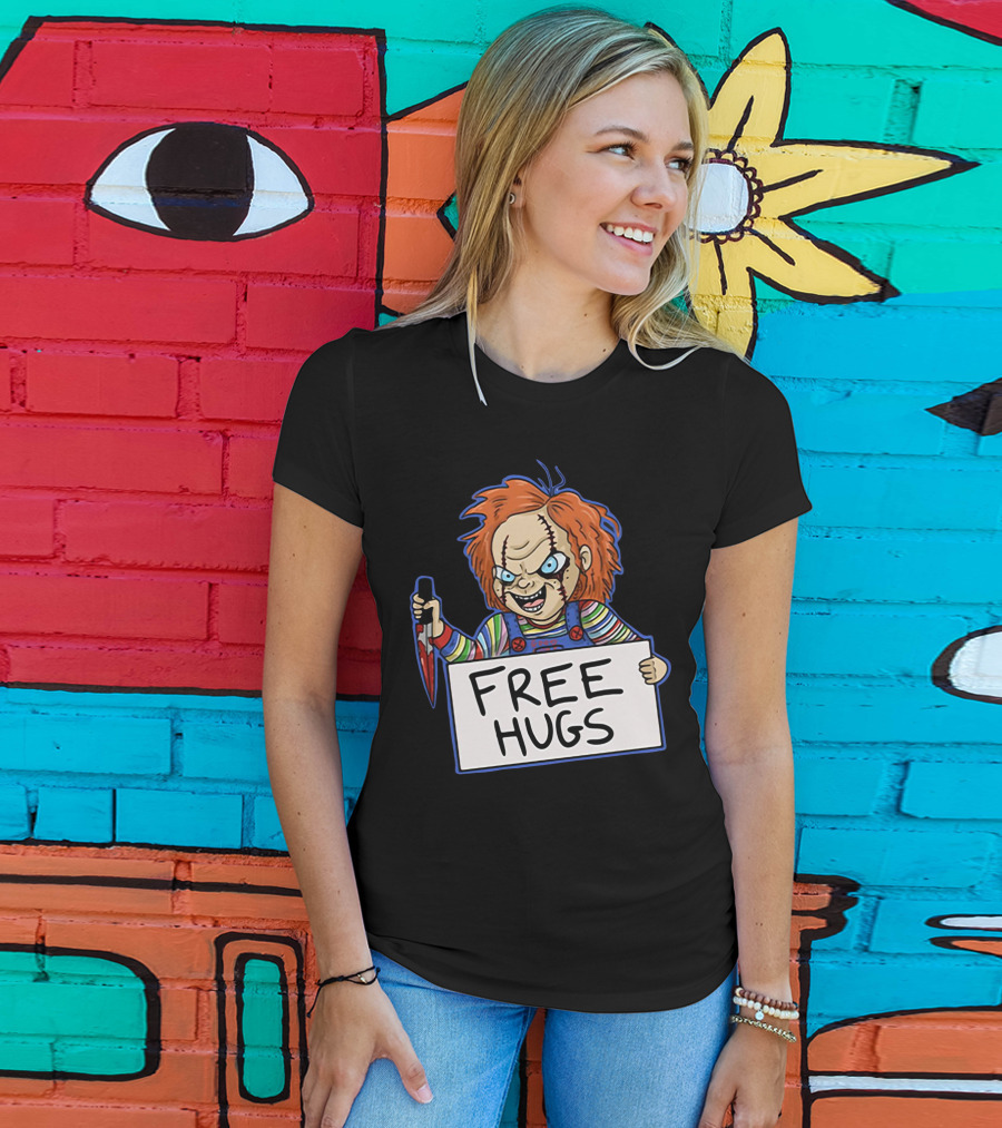 Chucky Free Hugs With Knife And Red Hair T-Shirt