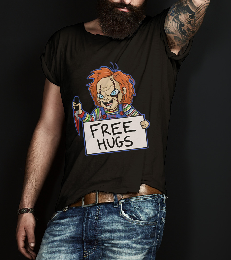 Chucky Free Hugs With Knife And Red Hair T-Shirt