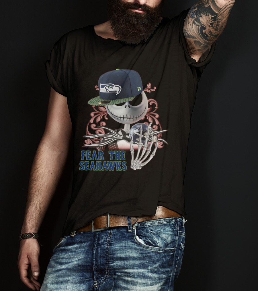 Jack Skellington Wearing Seattle Seahawks Cap With Fear The Seahawks Theme T-Shirt