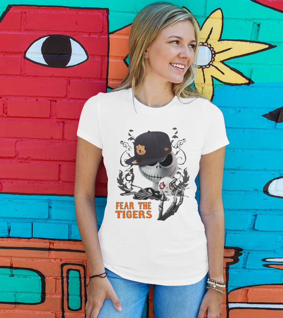 Fear The Auburn Tigers Jack Skellington Helmet And Hat T-Shirt