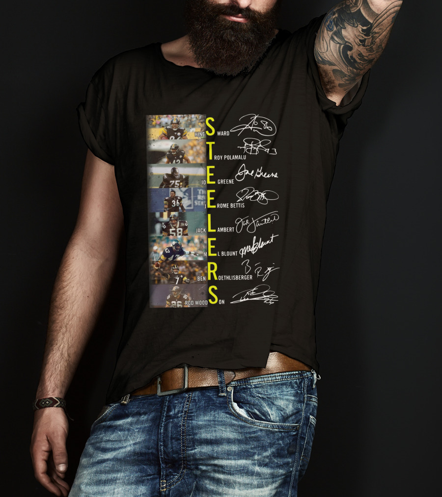 Steelers Hines Ward Troy Polamalu Joe Greene Jerome Bettis Jack Lambert Mel Blount Ben Roethlisberger Rod Woodson T-Shirt