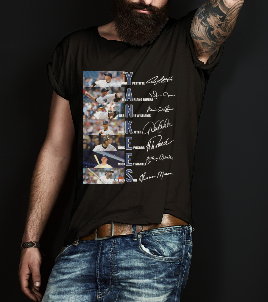 Yankees Andy Pettitte Mariano Rivera Bernie Williams Derek Jeter Jorge Posada Mickey Mantle Thurman Munson T-Shirt