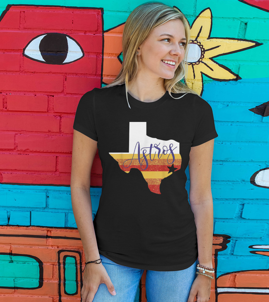 Astros Texas State Outline With Stripes And Star T-Shirt