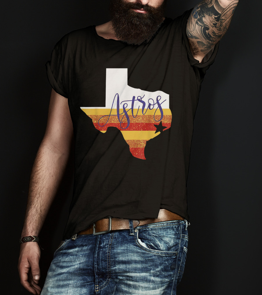 Astros Texas State Outline With Stripes And Star T-Shirt