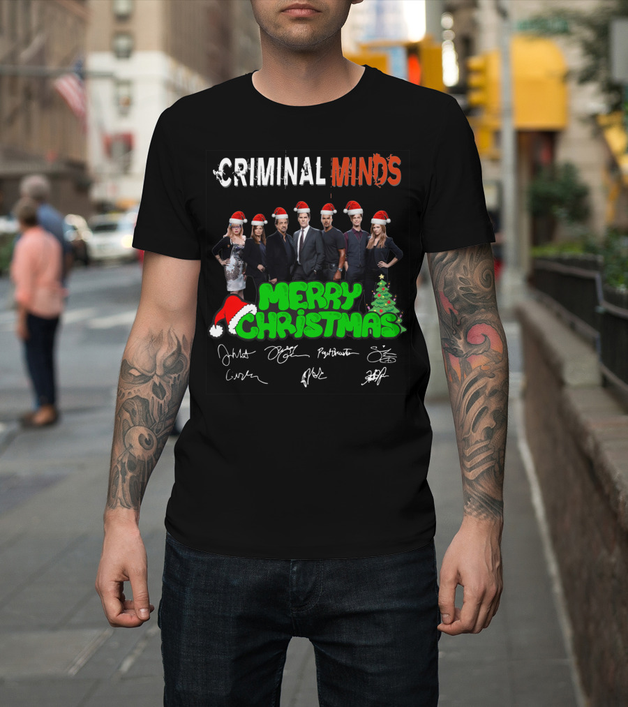 Criminal Minds Merry Christmas Santa Hats Signatures T-Shirt