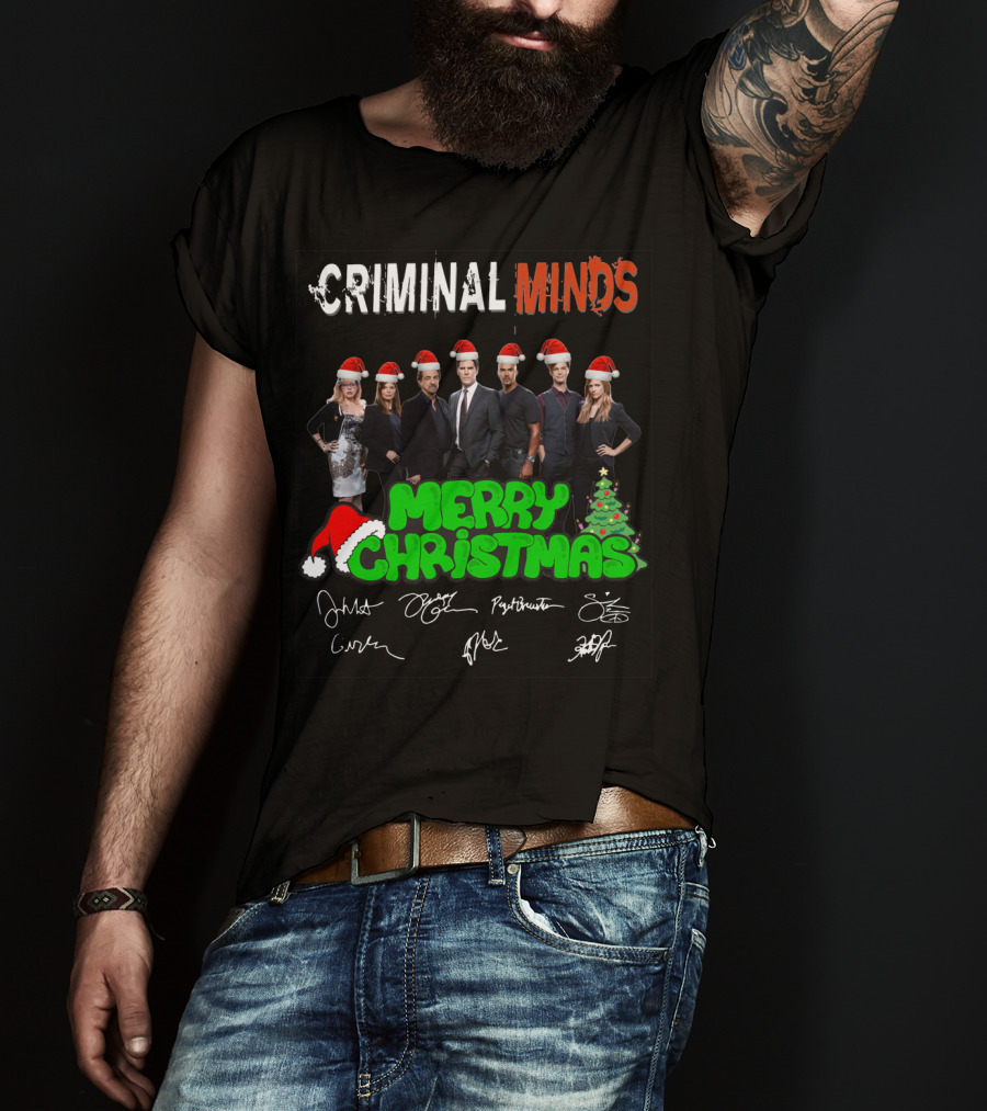 Criminal Minds Merry Christmas Santa Hats Signatures T-Shirt
