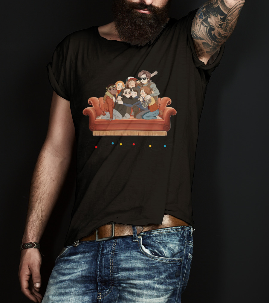 Stranger Things Characters Couch Hug Friends T-Shirt
