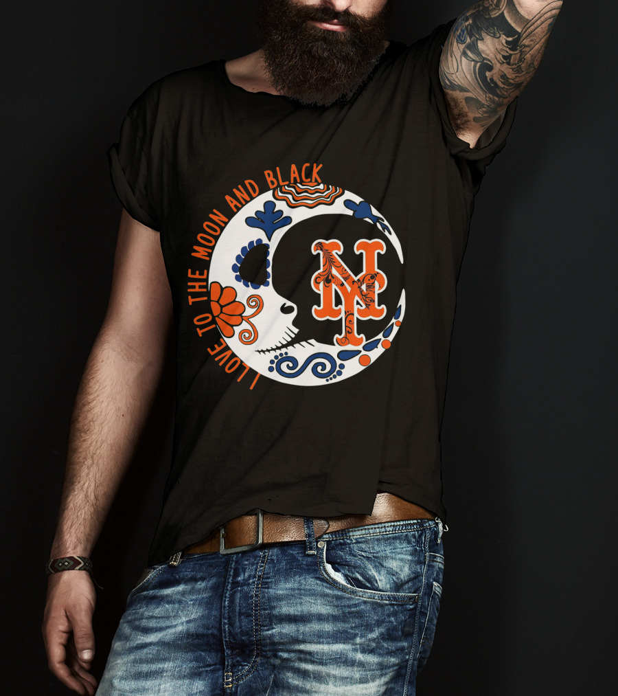 New York Mets I Love To The Moon And Black T-Shirt