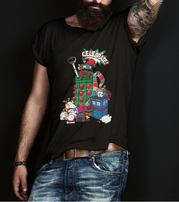 Celebrate Merry Dalek TARDIS Christmas Doctor Who T-Shirt