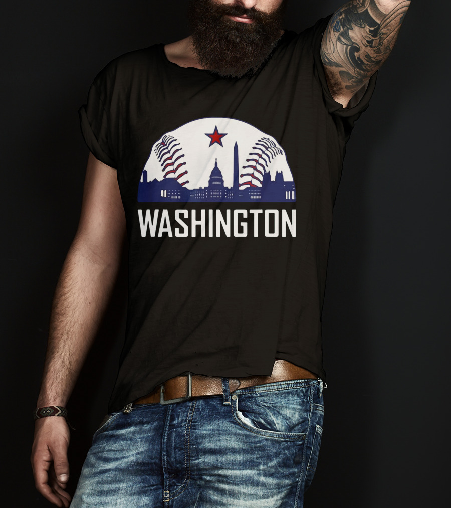 Washington DC Baseball Hometown Skyline National Capitol Star T-Shirt