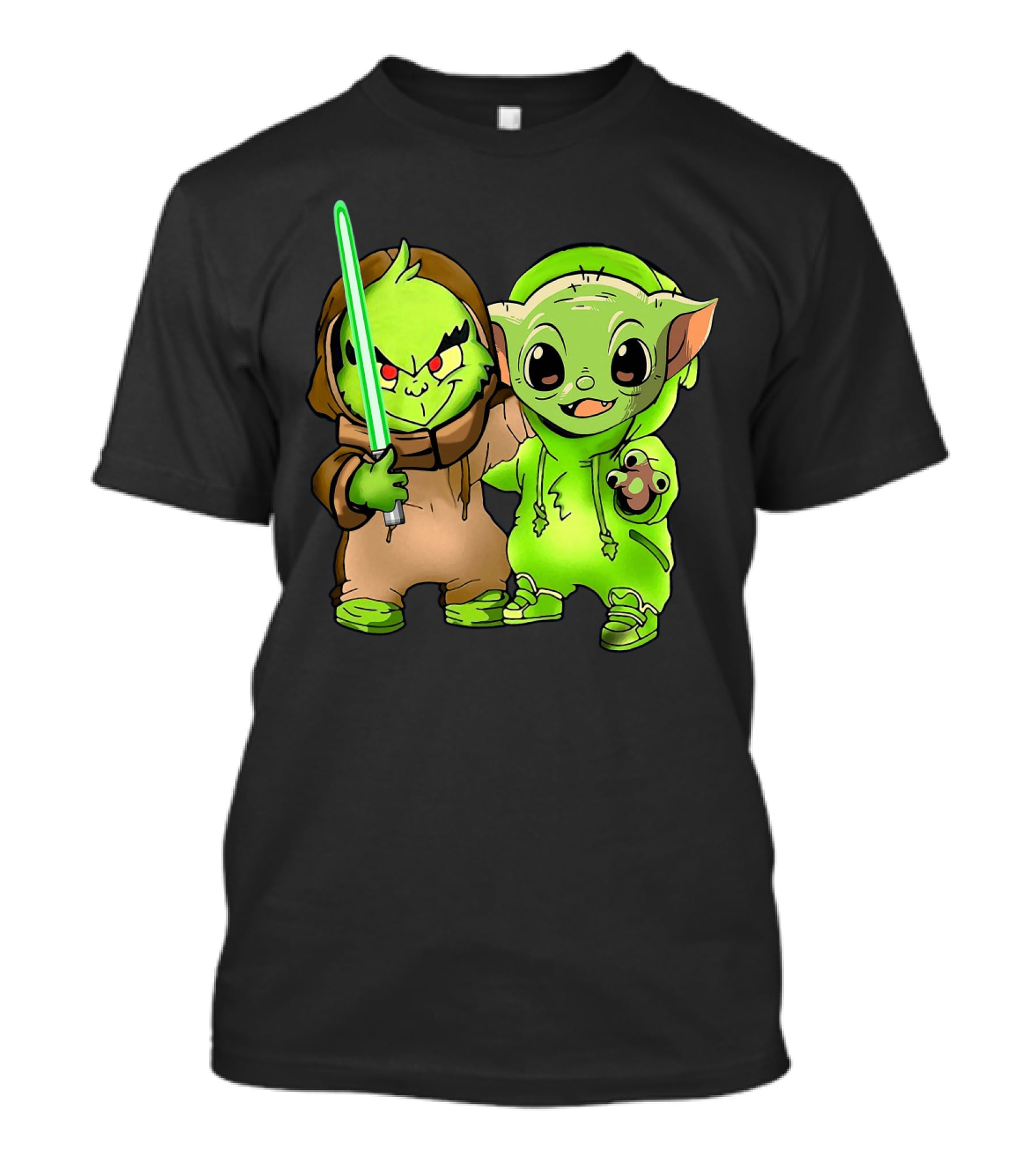 Baby Yoda And Baby Grinch Lightsaber Duo T-Shirt